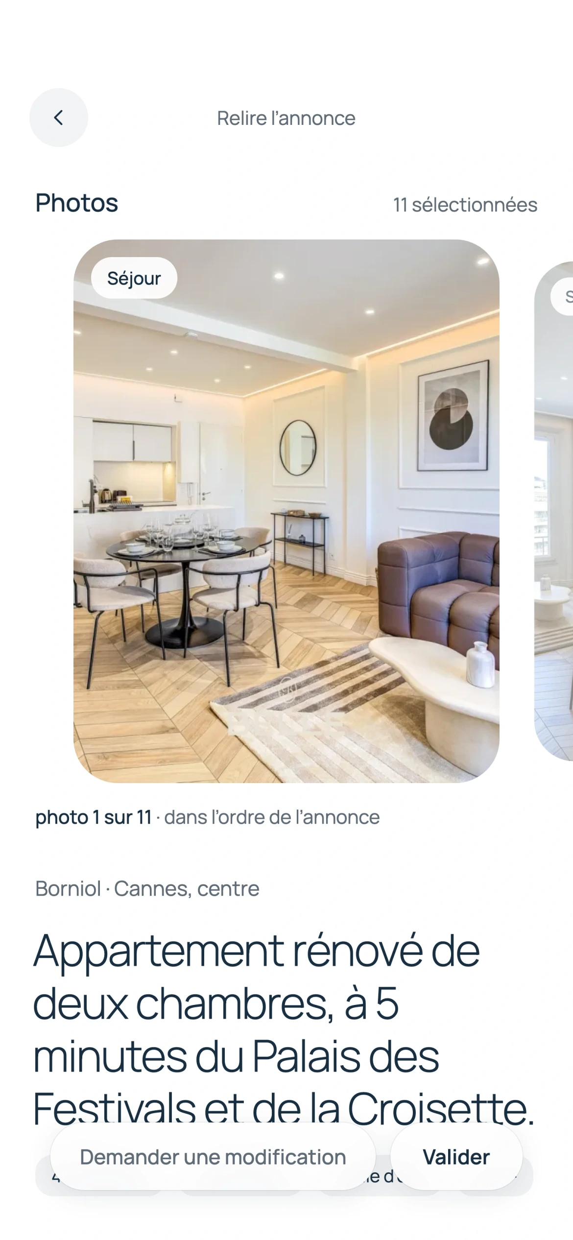 Écran de l’app Belle for Owners : Votre annonce, à relire dans l’app